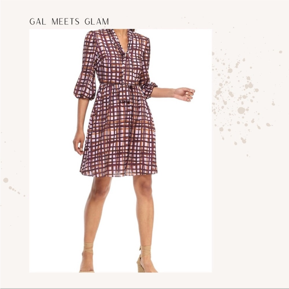 NWOT GAL MEETS GLAM Lindsey Painted Plaid Tie Neck Dress